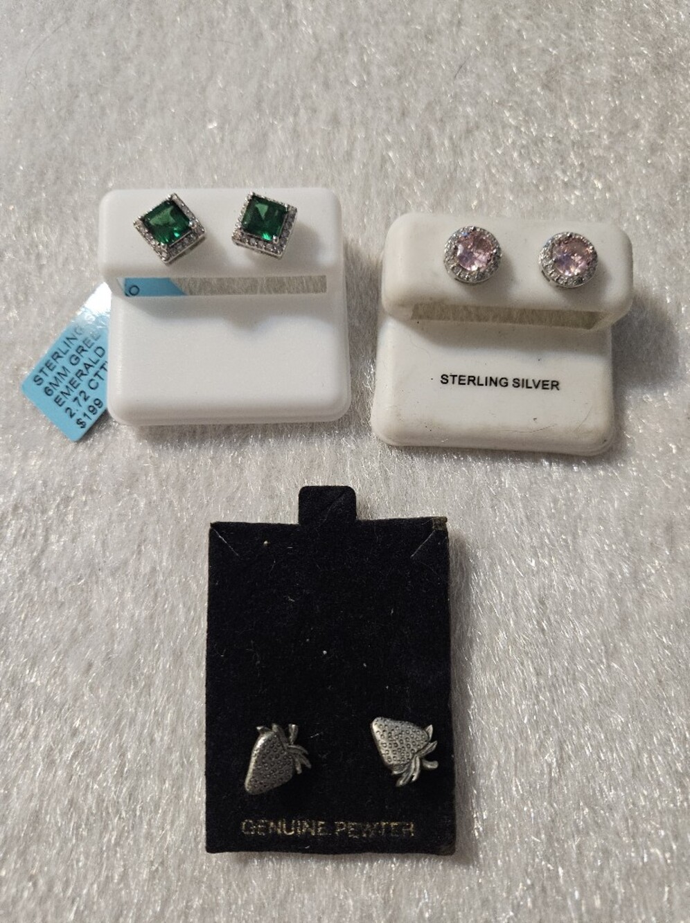 Sterling Silver Emerald Square Stud Earrings - Also Includes Pewter Earrings